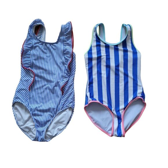 Cat & Jack Swimsuit Bundle Ruffle One Piece Striped One Piece Girl Sz XL 2 Total